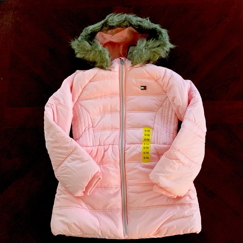 BRAND NEW TOMMY HILFIGER pink youth girls hooded puffer jacket